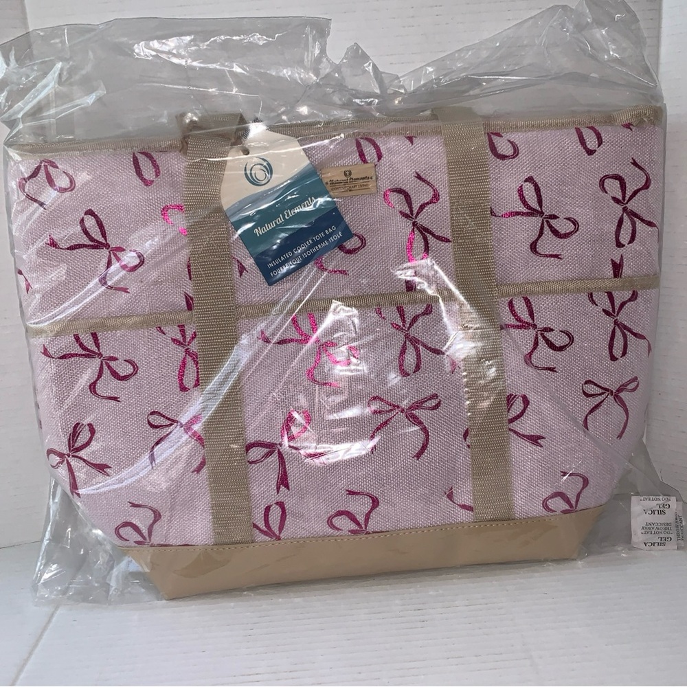 Natural Elements Large Insulated Hot Cold Cooler Pockets Pink Bow Tote Bag NEW